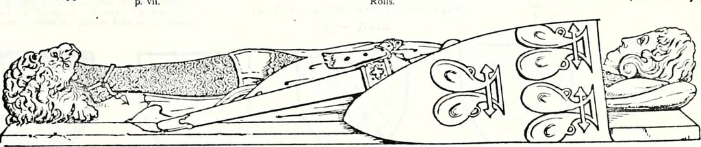 An illustration from Some feudal coats of arms and others, illustrated with 2,000 zinco etchings from the Bayear tapestry, Greek vases, seals, tiles, effigies, brasses and heralcic rolls. Some chart pedigrees, 1902, leaf 422