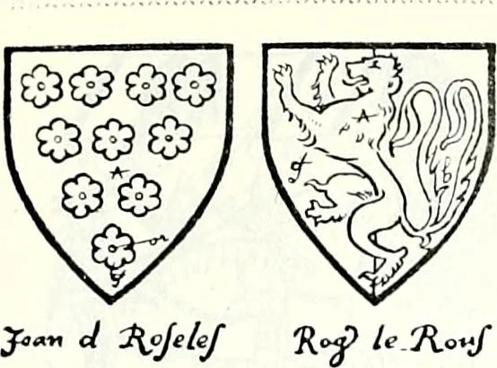 An illustration from Some feudal coats of arms and others, illustrated with 2,000 zinco etchings from the Bayear tapestry, Greek vases, seals, tiles, effigies, brasses and heralcic rolls. Some chart pedigrees, 1902, leaf 424