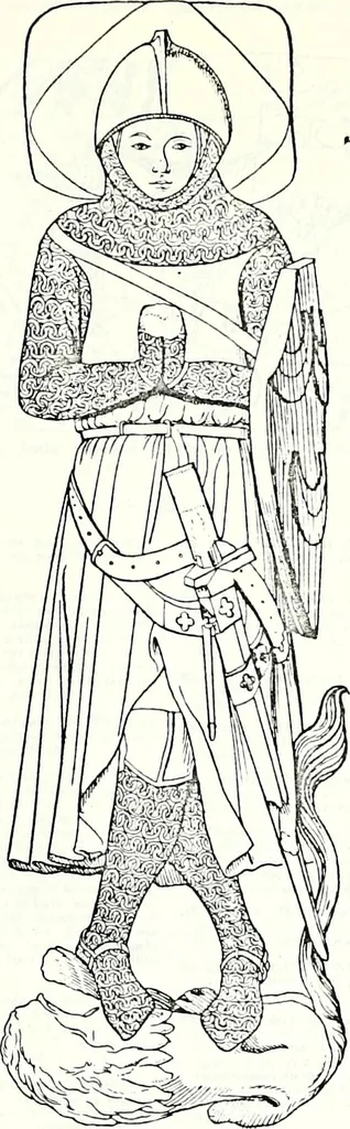 An illustration from Some feudal coats of arms and others, illustrated with 2,000 zinco etchings from the Bayear tapestry, Greek vases, seals, tiles, effigies, brasses and heralcic rolls. Some chart pedigrees, 1902, leaf 424