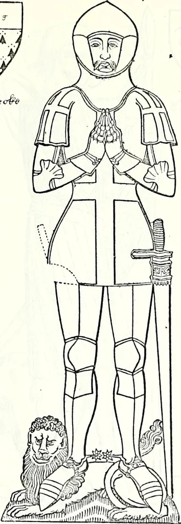An illustration from Some feudal coats of arms and others, illustrated with 2,000 zinco etchings from the Bayear tapestry, Greek vases, seals, tiles, effigies, brasses and heralcic rolls. Some chart pedigrees, 1902, leaf 442