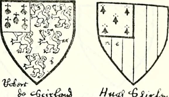 An illustration from Some feudal coats of arms and others, illustrated with 2,000 zinco etchings from the Bayear tapestry, Greek vases, seals, tiles, effigies, brasses and heralcic rolls. Some chart pedigrees, 1902, leaf 442