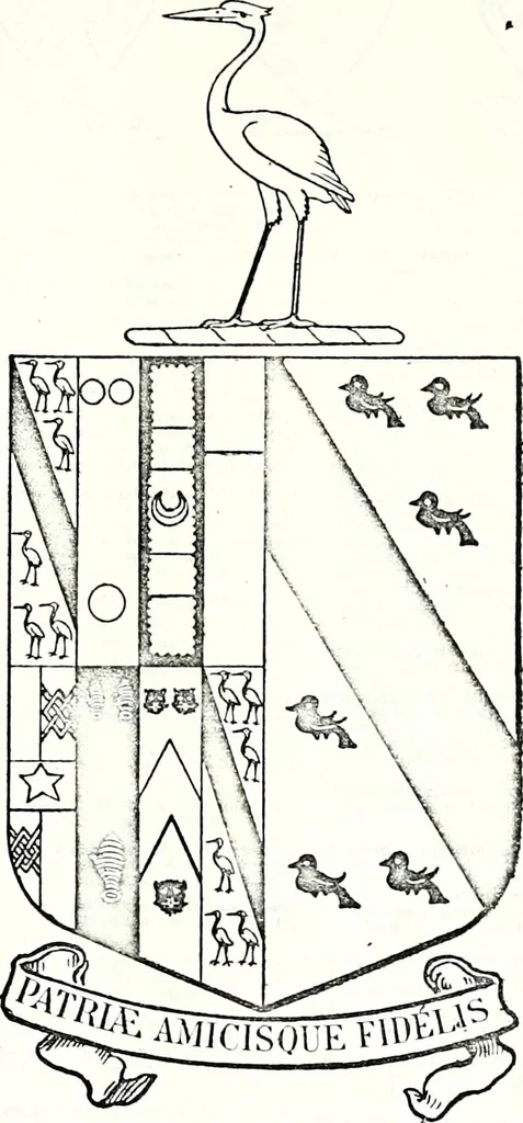 An illustration from Some feudal coats of arms and others, illustrated with 2,000 zinco etchings from the Bayear tapestry, Greek vases, seals, tiles, effigies, brasses and heralcic rolls. Some chart pedigrees, 1902, leaf 452