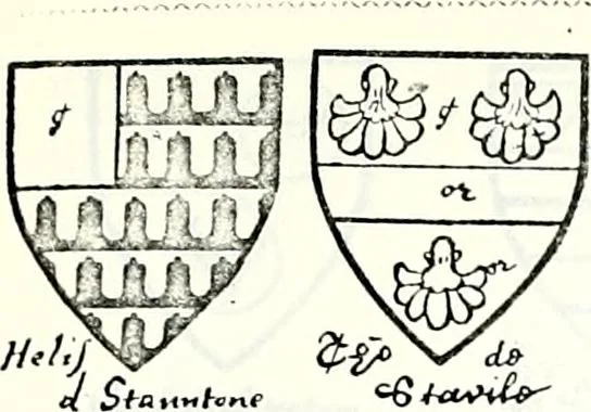 An illustration from Some feudal coats of arms and others, illustrated with 2,000 zinco etchings from the Bayear tapestry, Greek vases, seals, tiles, effigies, brasses and heralcic rolls. Some chart pedigrees, 1902, leaf 456