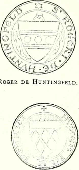 An illustration from Some feudal coats of arms and others, illustrated with 2,000 zinco etchings from the Bayear tapestry, Greek vases, seals, tiles, effigies, brasses and heralcic rolls. Some chart pedigrees, 1902, leaf 46