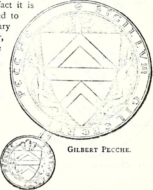 An illustration from Some feudal coats of arms and others, illustrated with 2,000 zinco etchings from the Bayear tapestry, Greek vases, seals, tiles, effigies, brasses and heralcic rolls. Some chart pedigrees, 1902, leaf 46