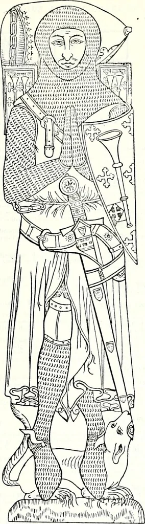 An illustration from Some feudal coats of arms and others, illustrated with 2,000 zinco etchings from the Bayear tapestry, Greek vases, seals, tiles, effigies, brasses and heralcic rolls. Some chart pedigrees, 1902, leaf 472