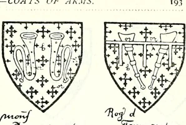 An illustration from Some feudal coats of arms and others, illustrated with 2,000 zinco etchings from the Bayear tapestry, Greek vases, seals, tiles, effigies, brasses and heralcic rolls. Some chart pedigrees, 1902, leaf 472