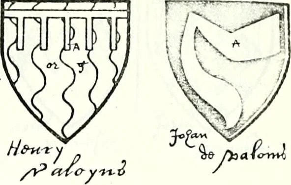 An illustration from Some feudal coats of arms and others, illustrated with 2,000 zinco etchings from the Bayear tapestry, Greek vases, seals, tiles, effigies, brasses and heralcic rolls. Some chart pedigrees, 1902, leaf 478