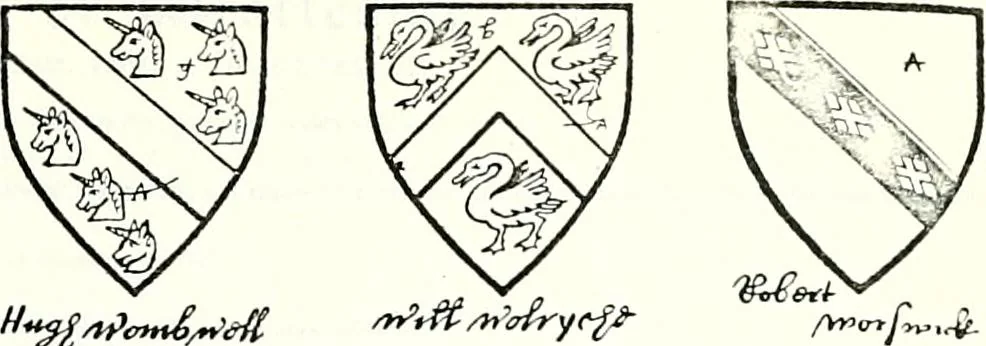 An illustration from Some feudal coats of arms and others, illustrated with 2,000 zinco etchings from the Bayear tapestry, Greek vases, seals, tiles, effigies, brasses and heralcic rolls. Some chart pedigrees, 1902, leaf 502