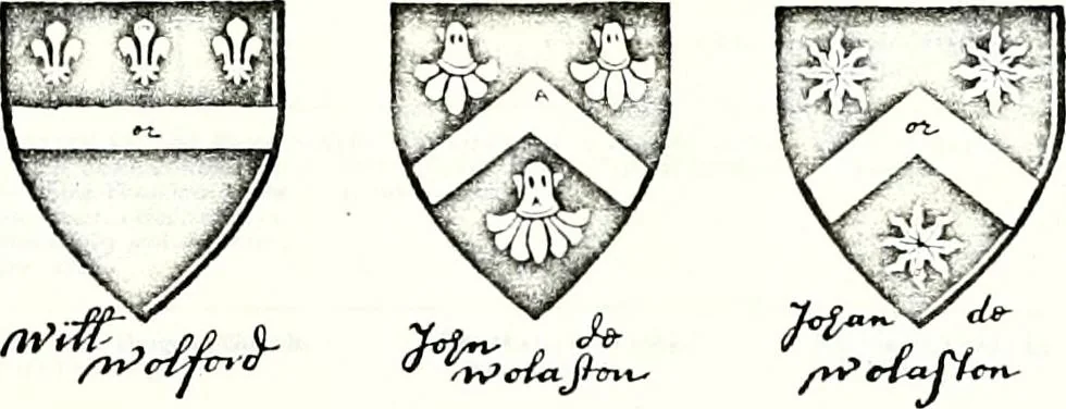 An illustration from Some feudal coats of arms and others, illustrated with 2,000 zinco etchings from the Bayear tapestry, Greek vases, seals, tiles, effigies, brasses and heralcic rolls. Some chart pedigrees, 1902, leaf 502