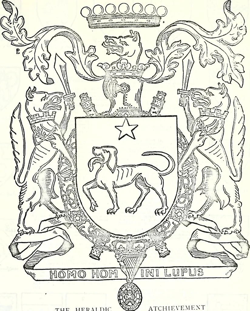 An illustration from Some feudal coats of arms and others, illustrated with 2,000 zinco etchings from the Bayear tapestry, Greek vases, seals, tiles, effigies, brasses and heralcic rolls. Some chart pedigrees, 1902, leaf 506
