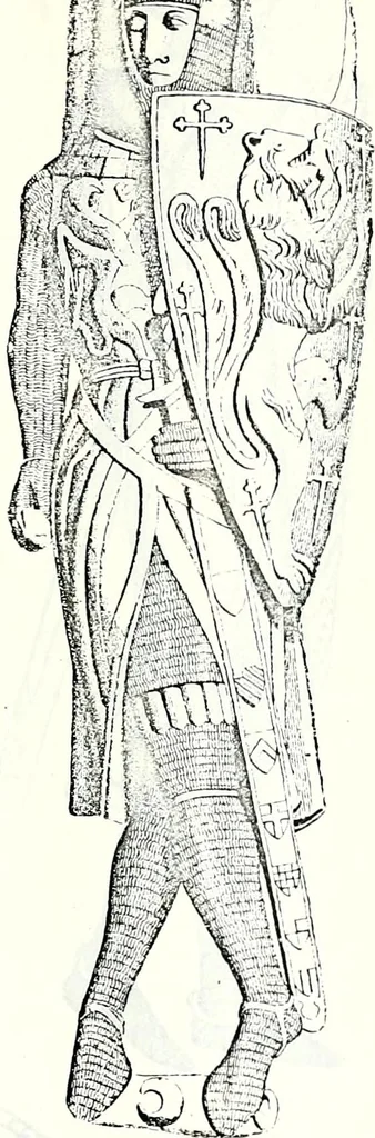 An illustration from Some feudal coats of arms and others, illustrated with 2,000 zinco etchings from the Bayear tapestry, Greek vases, seals, tiles, effigies, brasses and heralcic rolls. Some chart pedigrees, 1902, leaf 510