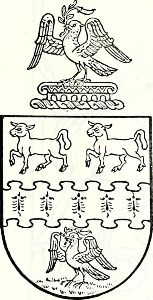 An illustration from Some feudal coats of arms and others, illustrated with 2,000 zinco etchings from the Bayear tapestry, Greek vases, seals, tiles, effigies, brasses and heralcic rolls. Some chart pedigrees, 1902, leaf 524