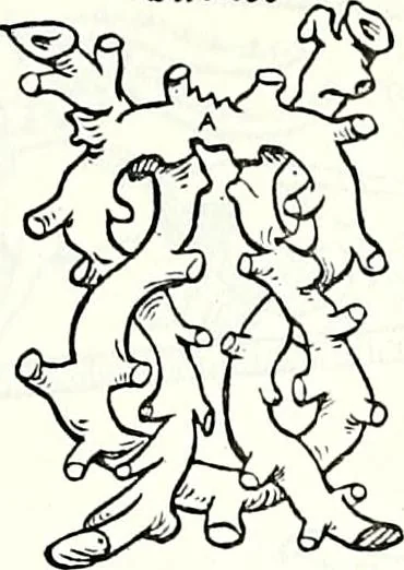 An illustration from Some feudal coats of arms and others, illustrated with 2,000 zinco etchings from the Bayear tapestry, Greek vases, seals, tiles, effigies, brasses and heralcic rolls. Some chart pedigrees, 1902, leaf 524