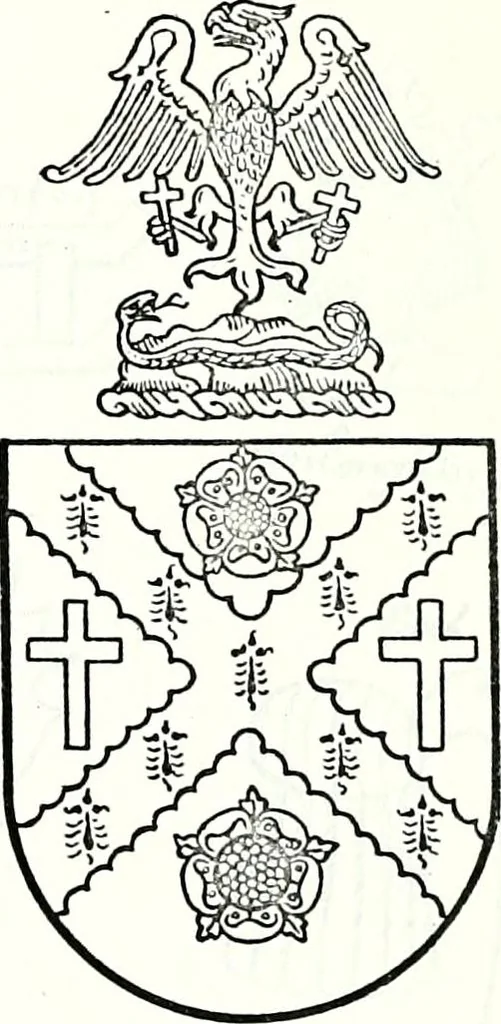 An illustration from Some feudal coats of arms and others, illustrated with 2,000 zinco etchings from the Bayear tapestry, Greek vases, seals, tiles, effigies, brasses and heralcic rolls. Some chart pedigrees, 1902, leaf 524