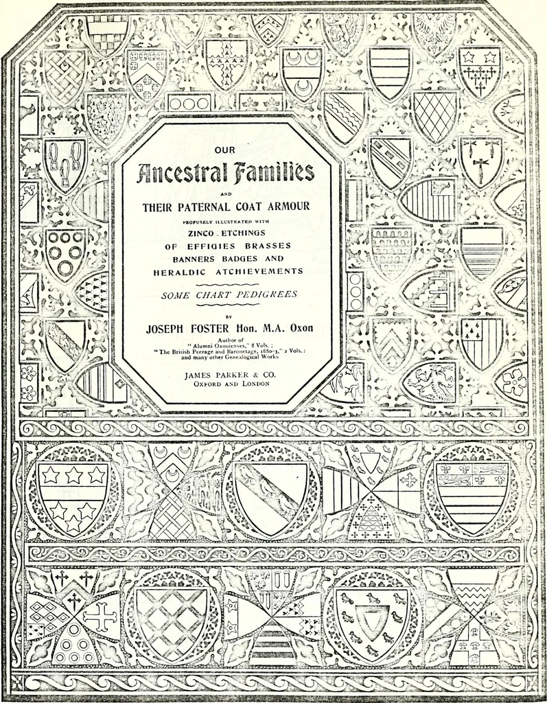 An illustration from Some feudal coats of arms and others, illustrated with 2,000 zinco etchings from the Bayear tapestry, Greek vases, seals, tiles, effigies, brasses and heralcic rolls. Some chart pedigrees, 1902, leaf 530