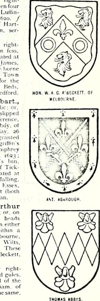 An illustration from Some feudal coats of arms and others, illustrated with 2,000 zinco etchings from the Bayear tapestry, Greek vases, seals, tiles, effigies, brasses and heralcic rolls. Some chart pedigrees, 1902, leaf 532