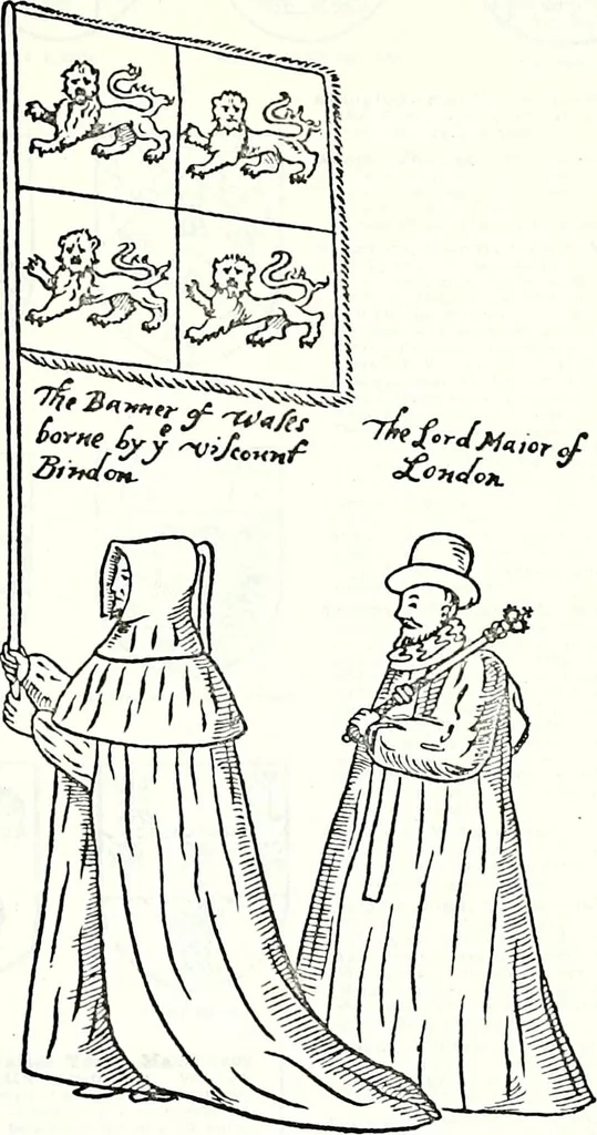 An illustration from Some feudal coats of arms and others, illustrated with 2,000 zinco etchings from the Bayear tapestry, Greek vases, seals, tiles, effigies, brasses and heralcic rolls. Some chart pedigrees, 1902, leaf 534