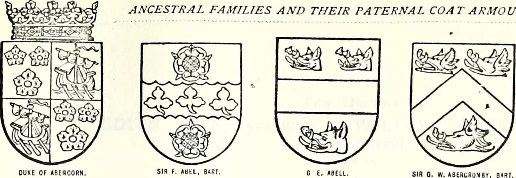 An illustration from Some feudal coats of arms and others, illustrated with 2,000 zinco etchings from the Bayear tapestry, Greek vases, seals, tiles, effigies, brasses and heralcic rolls. Some chart pedigrees, 1902, leaf 536
