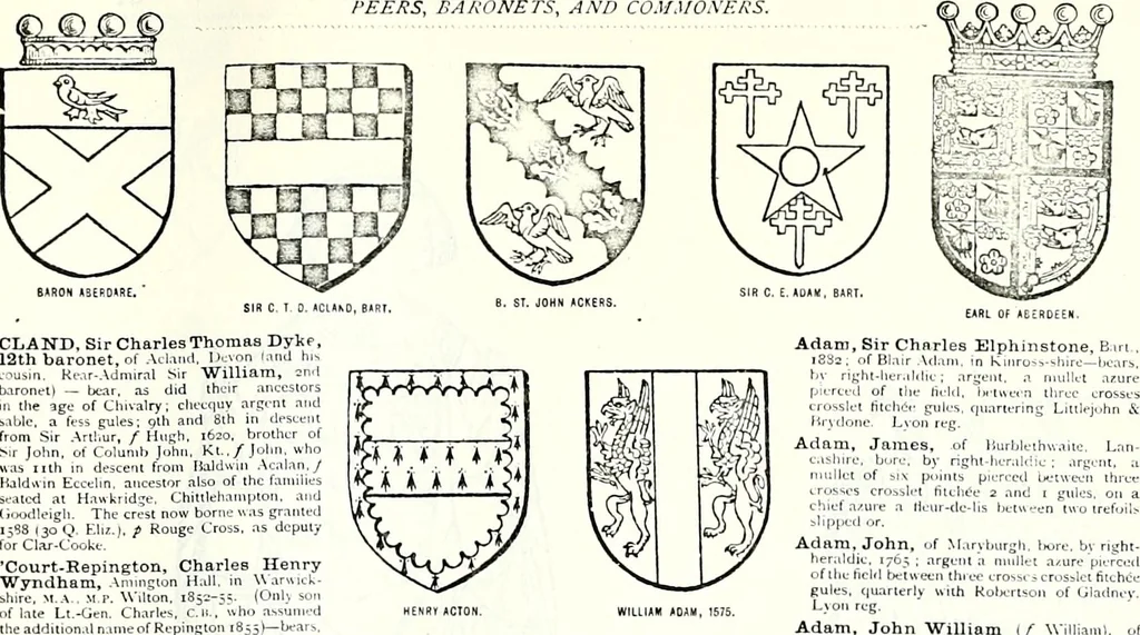 An illustration from Some feudal coats of arms and others, illustrated with 2,000 zinco etchings from the Bayear tapestry, Greek vases, seals, tiles, effigies, brasses and heralcic rolls. Some chart pedigrees, 1902, leaf 540