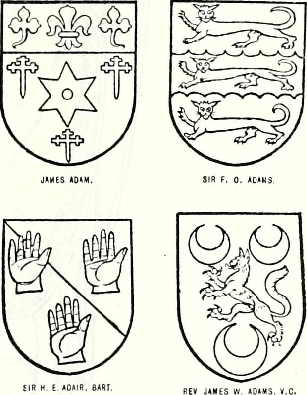 An illustration from Some feudal coats of arms and others, illustrated with 2,000 zinco etchings from the Bayear tapestry, Greek vases, seals, tiles, effigies, brasses and heralcic rolls. Some chart pedigrees, 1902, leaf 540