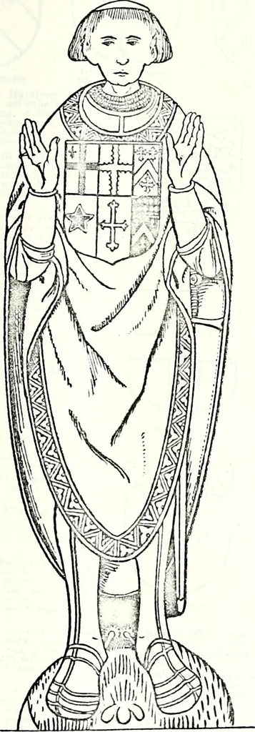 An illustration from Some feudal coats of arms and others, illustrated with 2,000 zinco etchings from the Bayear tapestry, Greek vases, seals, tiles, effigies, brasses and heralcic rolls. Some chart pedigrees, 1902, leaf 542