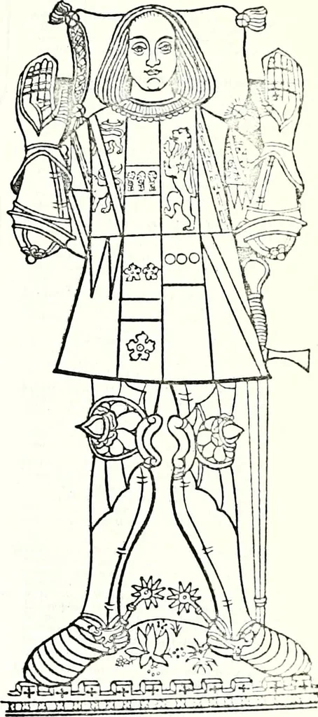 An illustration from Some feudal coats of arms and others, illustrated with 2,000 zinco etchings from the Bayear tapestry, Greek vases, seals, tiles, effigies, brasses and heralcic rolls. Some chart pedigrees, 1902, leaf 542