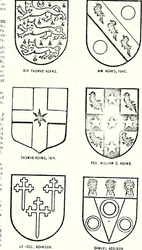 An illustration from Some feudal coats of arms and others, illustrated with 2,000 zinco etchings from the Bayear tapestry, Greek vases, seals, tiles, effigies, brasses and heralcic rolls. Some chart pedigrees, 1902, leaf 544