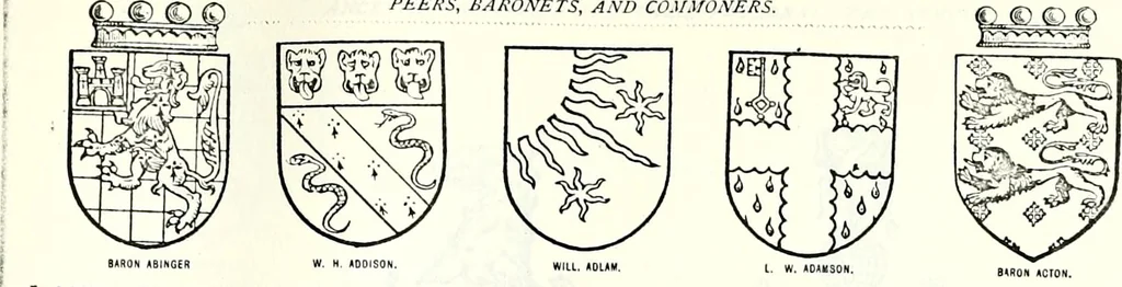 An illustration from Some feudal coats of arms and others, illustrated with 2,000 zinco etchings from the Bayear tapestry, Greek vases, seals, tiles, effigies, brasses and heralcic rolls. Some chart pedigrees, 1902, leaf 548