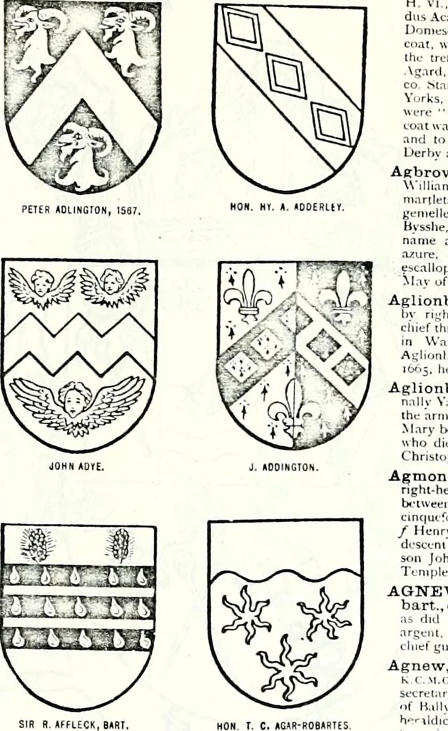 An illustration from Some feudal coats of arms and others, illustrated with 2,000 zinco etchings from the Bayear tapestry, Greek vases, seals, tiles, effigies, brasses and heralcic rolls. Some chart pedigrees, 1902, leaf 548