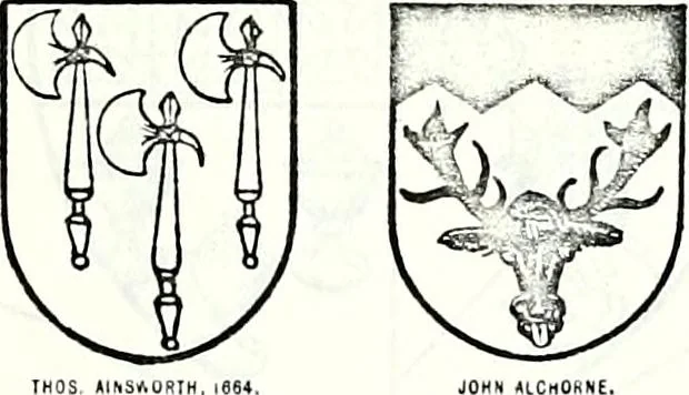 An illustration from Some feudal coats of arms and others, illustrated with 2,000 zinco etchings from the Bayear tapestry, Greek vases, seals, tiles, effigies, brasses and heralcic rolls. Some chart pedigrees, 1902, leaf 552