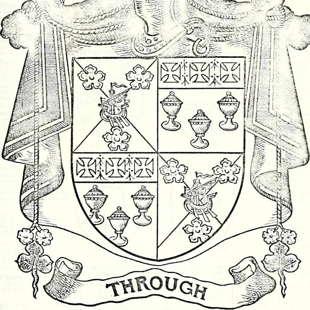 An illustration from Some feudal coats of arms and others, illustrated with 2,000 zinco etchings from the Bayear tapestry, Greek vases, seals, tiles, effigies, brasses and heralcic rolls. Some chart pedigrees, 1902, leaf 554