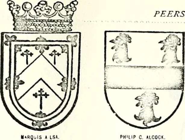 An illustration from Some feudal coats of arms and others, illustrated with 2,000 zinco etchings from the Bayear tapestry, Greek vases, seals, tiles, effigies, brasses and heralcic rolls. Some chart pedigrees, 1902, leaf 556