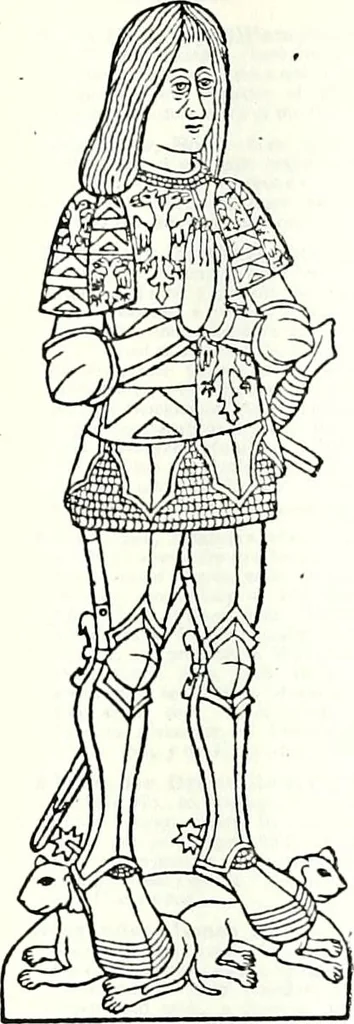 An illustration from Some feudal coats of arms and others, illustrated with 2,000 zinco etchings from the Bayear tapestry, Greek vases, seals, tiles, effigies, brasses and heralcic rolls. Some chart pedigrees, 1902, leaf 558