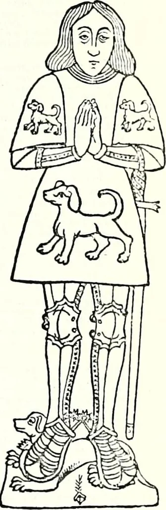 An illustration from Some feudal coats of arms and others, illustrated with 2,000 zinco etchings from the Bayear tapestry, Greek vases, seals, tiles, effigies, brasses and heralcic rolls. Some chart pedigrees, 1902, leaf 558