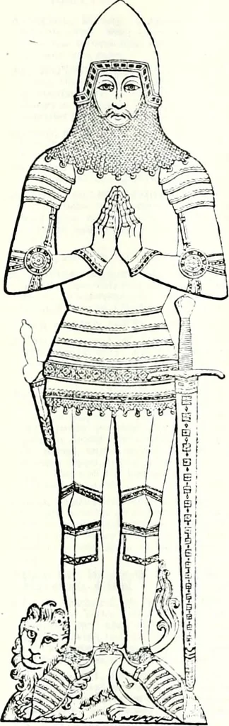 An illustration from Some feudal coats of arms and others, illustrated with 2,000 zinco etchings from the Bayear tapestry, Greek vases, seals, tiles, effigies, brasses and heralcic rolls. Some chart pedigrees, 1902, leaf 562