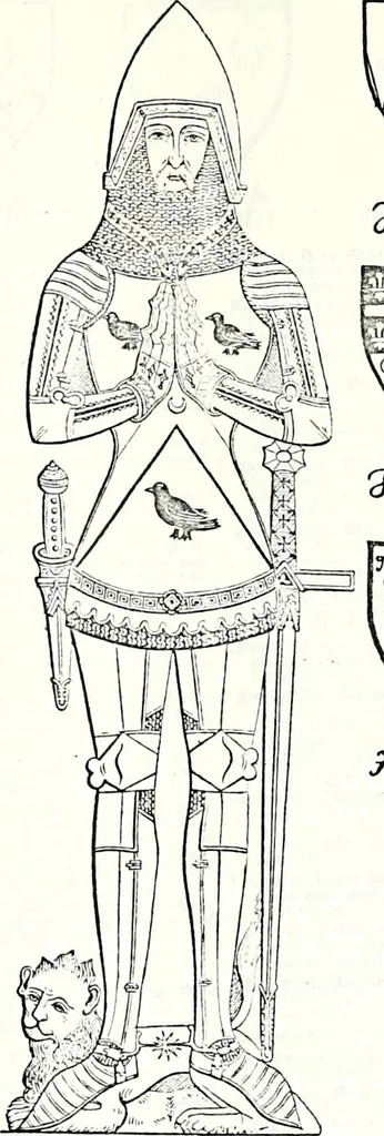 An illustration from Some feudal coats of arms and others, illustrated with 2,000 zinco etchings from the Bayear tapestry, Greek vases, seals, tiles, effigies, brasses and heralcic rolls. Some chart pedigrees, 1902, leaf 98