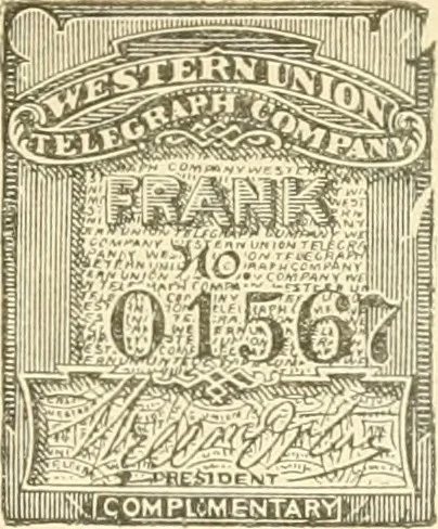 An illustration from Some notes on the telegraph companies of the United States; their stamps and franks, 1900, leaf 24