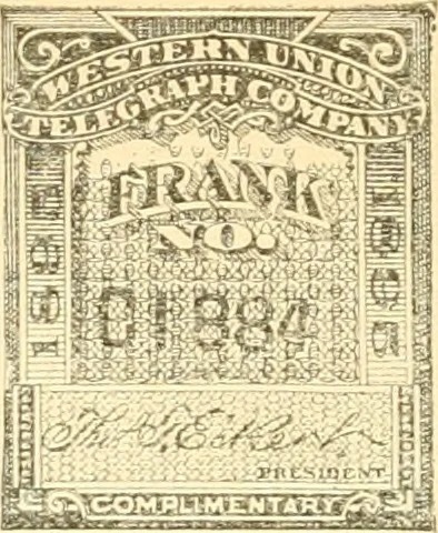 An illustration from Some notes on the telegraph companies of the United States; their stamps and franks, 1900, leaf 25