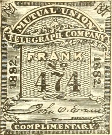 An illustration from Some notes on the telegraph companies of the United States; their stamps and franks, 1900, leaf 29