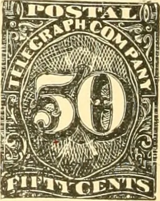 An illustration from Some notes on the telegraph companies of the United States; their stamps and franks, 1900, leaf 31