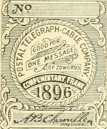 An illustration from Some notes on the telegraph companies of the United States; their stamps and franks, 1900, leaf 32