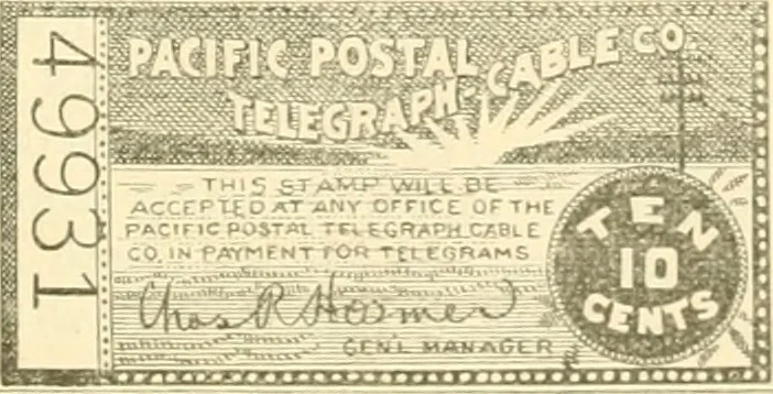 An illustration from Some notes on the telegraph companies of the United States; their stamps and franks, 1900, leaf 36