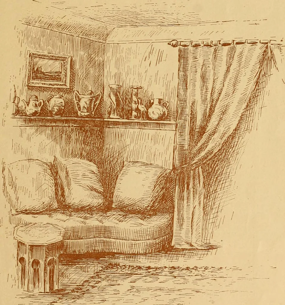 An illustration from Some pictures of quaint things which are sold at the sign of the "Popular Shop" : and a few words about making the house beautiful with homely material., 1898, leaf 8