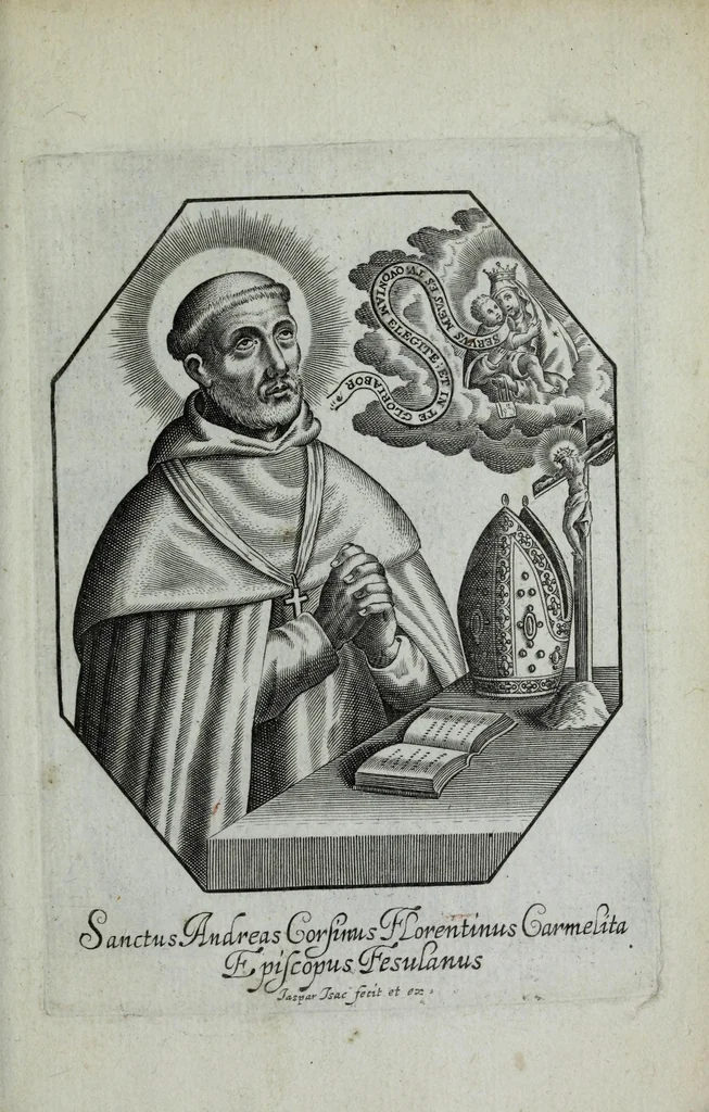An illustration from Sommaire des principaux fondateurs et reformateurs des ordres religieux : auec leurs pourtraicts, ensemble leurs institution et confirmation, le tout dispose selon l'ordre des tempts, 1635, leaf 211