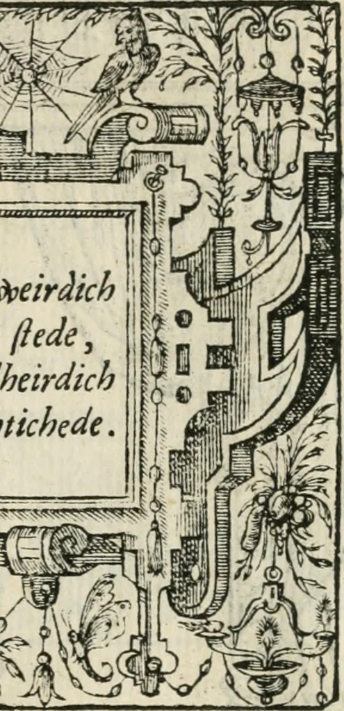 An illustration from Sommare beschrijuinghe vãde triumphelijcke incomst vanden doorluchtighen ende hooghgheboren aerts-hertoge Matthias : binnen die princelijcke stadt van Brussele : in t'iaer ons Heeren M.D.LXXVIII. den xviij dach Januarij : midtsgaders die tanneelen, poincten, figuren ende spectaculen, die inde voorseyde incompste (ter eeren van sijne doorluchticheyt) zijn verthoont ghevveest, met meer ander saken, die doen ter tijt gheschiet zijn, 1579, leaf 28