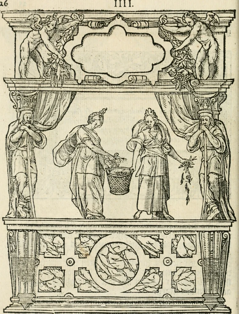 An illustration from Sommare beschrijuinghe vãde triumphelijcke incomst vanden doorluchtighen ende hooghgheboren aerts-hertoge Matthias : binnen die princelijcke stadt van Brussele : in t'iaer ons Heeren M.D.LXXVIII. den xviij dach Januarij : midtsgaders die tanneelen, poincten, figuren ende spectaculen, die inde voorseyde incompste (ter eeren van sijne doorluchticheyt) zijn verthoont ghevveest, met meer ander saken, die doen ter tijt gheschiet zijn, 1579, leaf 31
