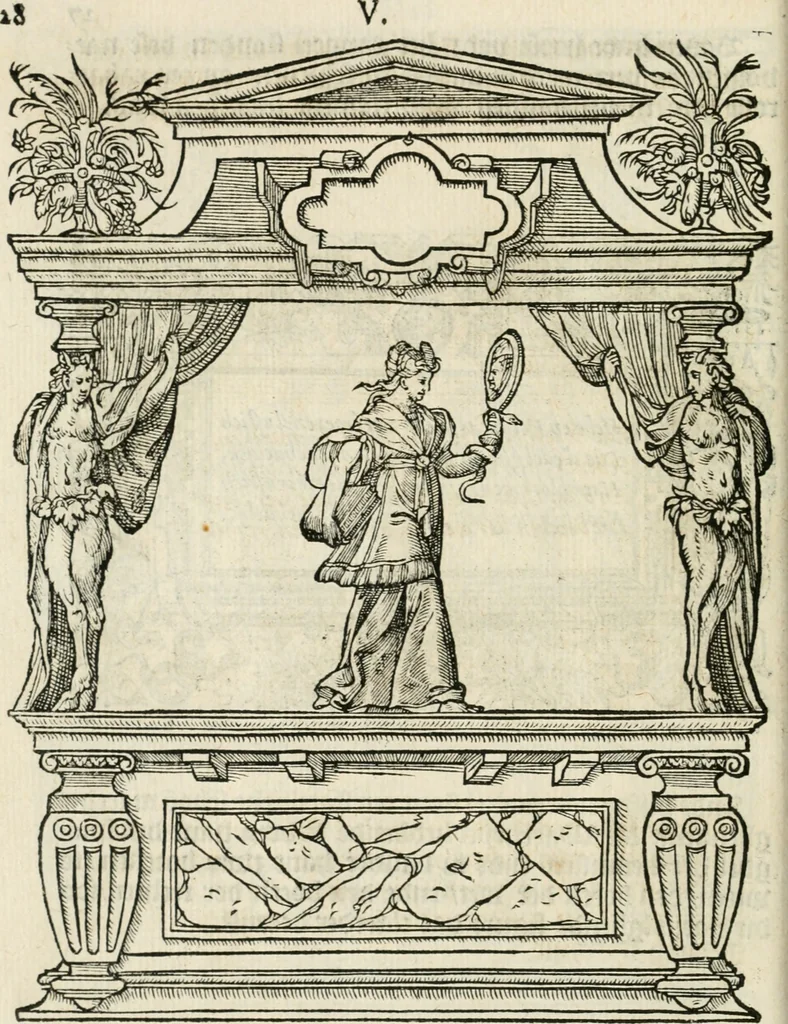 An illustration from Sommare beschrijuinghe vãde triumphelijcke incomst vanden doorluchtighen ende hooghgheboren aerts-hertoge Matthias : binnen die princelijcke stadt van Brussele : in t'iaer ons Heeren M.D.LXXVIII. den xviij dach Januarij : midtsgaders die tanneelen, poincten, figuren ende spectaculen, die inde voorseyde incompste (ter eeren van sijne doorluchticheyt) zijn verthoont ghevveest, met meer ander saken, die doen ter tijt gheschiet zijn, 1579, leaf 33