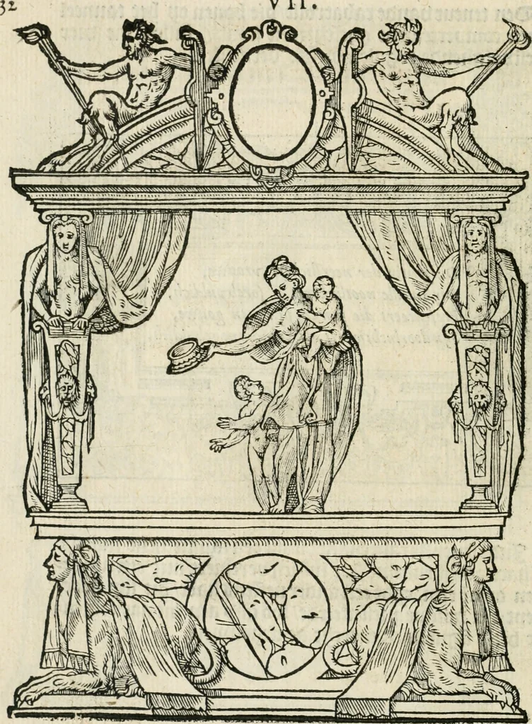 An illustration from Sommare beschrijuinghe vãde triumphelijcke incomst vanden doorluchtighen ende hooghgheboren aerts-hertoge Matthias : binnen die princelijcke stadt van Brussele : in t'iaer ons Heeren M.D.LXXVIII. den xviij dach Januarij : midtsgaders die tanneelen, poincten, figuren ende spectaculen, die inde voorseyde incompste (ter eeren van sijne doorluchticheyt) zijn verthoont ghevveest, met meer ander saken, die doen ter tijt gheschiet zijn, 1579, leaf 37