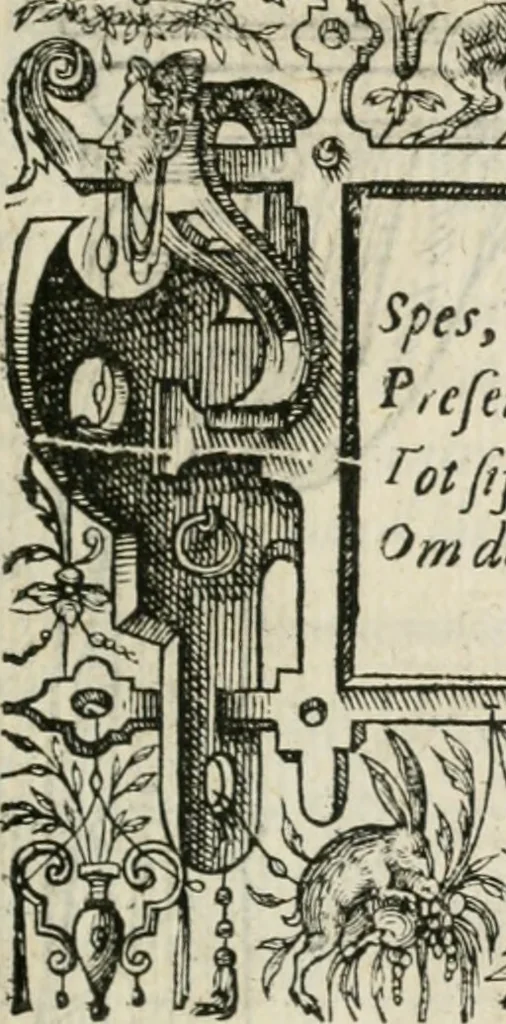 An illustration from Sommare beschrijuinghe vãde triumphelijcke incomst vanden doorluchtighen ende hooghgheboren aerts-hertoge Matthias : binnen die princelijcke stadt van Brussele : in t'iaer ons Heeren M.D.LXXVIII. den xviij dach Januarij : midtsgaders die tanneelen, poincten, figuren ende spectaculen, die inde voorseyde incompste (ter eeren van sijne doorluchticheyt) zijn verthoont ghevveest, met meer ander saken, die doen ter tijt gheschiet zijn, 1579, leaf 50